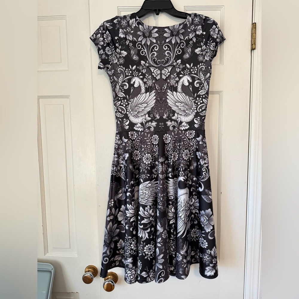 Blackmilk Tattoo Lace Cap Sleeve Longline dress with swans and pockets! - Picture 5 of 10